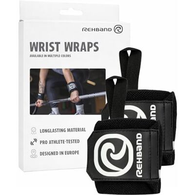 Rehband 1 paar polsbandages voor krachttraining, 45 cm, comfortabel en stabiliserend, kleur: zwart, Eén maat Rehband 1 paar polsbandages voor krachttraining, 45 cm, comfortabel en stabiliserend, kleur: zwart, Eén maat