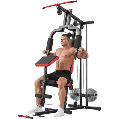 SPORTNOW Krachtstation met kabel, multifunctioneel, met katrol Complete halterbank met vrije schijven, vlinderarm, afneembare bank, thuisgym, volledige lichaamstraining SPORTNOW Krachtstation met kabel, multifunctioneel, met katrol Complete halterbank met vrije schijven, vlinderarm, afneembare bank, thuisgym, volledige lichaamstraining