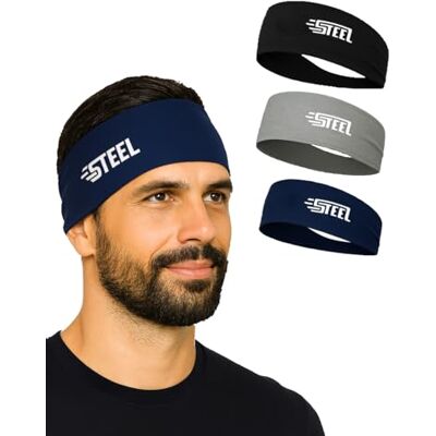 STEEL 3 sportbanden voor heren en dames, zweetbestendig, antislip en sneldrogend, elastisch, licht en ademend, hardlopen, fitness, krachttraining, crossfit, yoga, fietsen, optimale grip STEEL 3 sportbanden voor heren en dames, zweetbestendig, antislip en sneldrogend, elastisch, licht en ademend, hardlopen, fitness, krachttraining, crossfit, yoga, fietsen, optimale grip