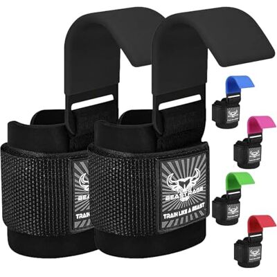 BEAST RAGE Gewichthefhaken met dikke neopreen gevoerde polsbanden met antislip rubberen coating voor krachttraining voor mannen en vrouwen BEAST RAGE Gewichthefhaken met dikke neopreen gevoerde polsbanden met antislip rubberen coating voor krachttraining voor mannen en vrouwen
