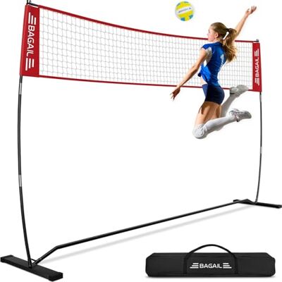 BAGAIL Draagbaar volleybalnet van 3,7 m/6,1 m voor achtertuin, in hoogte verstelbaar, robuust frame, vrijstaand design, draagbare volleybalset voor binnen en buiten, met draagtas BAGAIL Draagbaar volleybalnet van 3,7 m/6,1 m voor achtertuin, in hoogte verstelbaar, robuust frame, vrijstaand design, draagbare volleybalset voor binnen en buiten, met draagtas