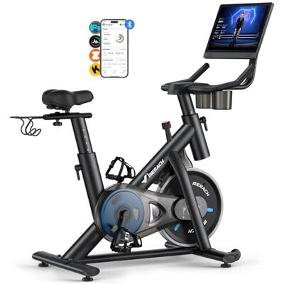 MERACH Vélo d'appartement avec résistance réglable, vélo d'appartement silencieux avec moniteur LED amélioré, support de tablette, vélo d'intérieur pour entraînement cardio à la maison, application MERACH Vélo d'appartement avec résistance réglable, vélo d'appartement silencieux avec moniteur LED amélioré, support de tablette, vélo d'intérieur pour entraînement cardio à la maison, application