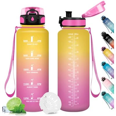 KollyKolla Sportfles, 1,5 liter, met filter, sportwaterfles, lekvrij, met tijdmarkering, geschikt voor koolzuurhoudende dranken, fitness, sportschool, school, outdoor, yoga KollyKolla Sportfles, 1,5 liter, met filter, sportwaterfles, lekvrij, met tijdmarkering, geschikt voor koolzuurhoudende dranken, fitness, sportschool, school, outdoor, yoga