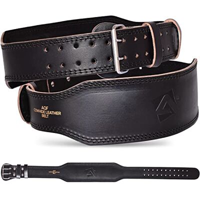 AQF 10,2 cm dikke rundleren riem met echte zwarte suède voering, stalen rolgesp met dubbele profielpin en 11 verstelbare gaten voor training, fitness, training, AQF 10,2 cm dikke rundleren riem met echte zwarte suède voering, stalen rolgesp met dubbele profielpin en 11 verstelbare gaten voor training, fitness, training,