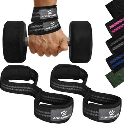 AQF Gewichthefbanden in 8-vorm met gevoerde manchetten en polssteun voor fitnesstraining AQF Gewichthefbanden in 8-vorm met gevoerde manchetten en polssteun voor fitnesstraining