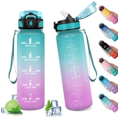 KollyKolla Herbruikbare waterfles met rietje voor volwassenen, school, fitnessstudio, kantoor, fiets, fitnessstudio, fitness, hardlopen, 1 liter KollyKolla Herbruikbare waterfles met rietje voor volwassenen, school, fitnessstudio, kantoor, fiets, fitnessstudio, fitness, hardlopen, 1 liter