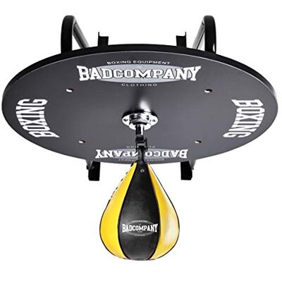 Bad Company SPEED BALL Professioneel platform met kogellagers, zwart en PU Punching Ball Medium zwart/geel Box apparaat voor wandmontage Bad Company SPEED BALL Professioneel platform met kogellagers, zwart en PU Punching Ball Medium zwart/geel Box apparaat voor wandmontage