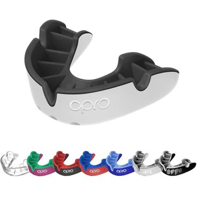 Opro Silver Level mondbescherming voor volwassenen en jongeren met etui, gumschild met revolutionaire technologie voor hockey, rugby, boksen en contactsporten (wit, volwassene) Opro Silver Level mondbescherming voor volwassenen en jongeren met etui, gumschild met revolutionaire technologie voor hockey, rugby, boksen en contactsporten (wit, volwassene)