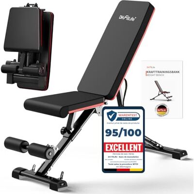 DH FitLife Verstelbare opvouwbare halterbank schuine bank en platte bank voor bankdrukken, rug- en buiktrainer Multifunctionele fitnessbank voor fitness en krachttraining DH FitLife Verstelbare opvouwbare halterbank schuine bank en platte bank voor bankdrukken, rug- en buiktrainer Multifunctionele fitnessbank voor fitness en krachttraining