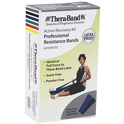Theraband Professionele weerstandsbanden zonder latex voor boven- en onderlichaamsoefeningen, krachttraining, therapie, pilates, revalidatie, geavanceerd pakket, blauw/zwart Theraband Professionele weerstandsbanden zonder latex voor boven- en onderlichaamsoefeningen, krachttraining, therapie, pilates, revalidatie, geavanceerd pakket, blauw/zwart