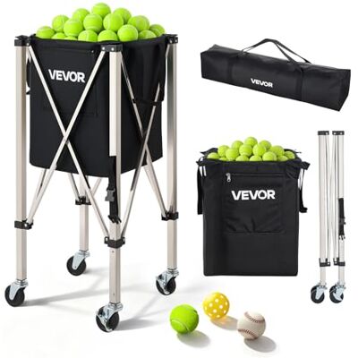 VEVOR Opvouwbare tennisbalwagen voor 200 tennisballen, opvouwbare balwagen met roestvrijstalen frame en draagtas, beweegbare balmand met wielen voor training VEVOR Opvouwbare tennisbalwagen voor 200 tennisballen, opvouwbare balwagen met roestvrijstalen frame en draagtas, beweegbare balmand met wielen voor training