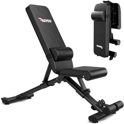 PASYOU Banc de musculation réglable, capacité de 299,4 kg, banc d'entraînement pliable, banc incliné plat pour salle de sport à domicile, banc d'entraînement de force à double cadre, pas de montage PASYOU Banc de musculation réglable, capacité de 299,4 kg, banc d'entraînement pliable, banc incliné plat pour salle de sport à domicile, banc d'entraînement de force à double cadre, pas de montage