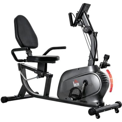 HOMCOM Hometrainer, halfverlengd, met wieltjes, voor senioren, zwart Stille magnetische ligfiets, voor revalidatie, verstelbare zitting, weerstandskoorden, fitness thuis HOMCOM Hometrainer, halfverlengd, met wieltjes, voor senioren, zwart Stille magnetische ligfiets, voor revalidatie, verstelbare zitting, weerstandskoorden, fitness thuis