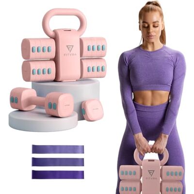 FITVRA 2-in-1 verstelbare halter, krachttraining en kettlebell Gewichtstraining thuis: halters 1-3 kg, kettlebell 2,5-6,5 kg en 3 elastische banden FITVRA 2-in-1 verstelbare halter, krachttraining en kettlebell Gewichtstraining thuis: halters 1-3 kg, kettlebell 2,5-6,5 kg en 3 elastische banden
