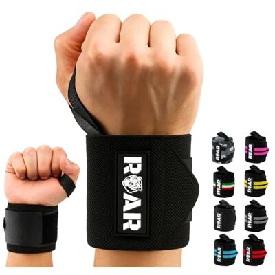 ROAR ® Polsbeschermer, crossfitness, krachttraining, 2 stuks, polsbescherming, krachttraining, perfecte ondersteuning, voor vrouwen en mannen, polsband, krachttraining, polswraps (zwart) ROAR ® Polsbeschermer, crossfitness, krachttraining, 2 stuks, polsbescherming, krachttraining, perfecte ondersteuning, voor vrouwen en mannen, polsband, krachttraining, polswraps (zwart)