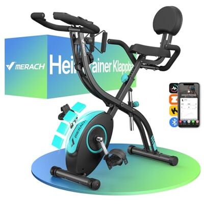 MERACH 4-in-1 hometrainer, inklapbaar, hometrainer fiets met lcd-monitor en handhartslagmeting, magnetische ergometer fitnessfiets met comfortabel zitkussen, 16-traps magneetweerstand, ruimtebesparend Écran LCD, Mesure du pouls manuel, Coussin de siège MERACH 4-in-1 hometrainer, inklapbaar, hometrainer fiets met lcd-monitor en handhartslagmeting, magnetische ergometer fitnessfiets met comfortabel zitkussen, 16-traps magneetweerstand, ruimtebesparend Écran LCD, Mesure du pouls manuel, Coussin de siège