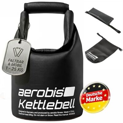 aerobis ® Kettlebell Fitness Kettlebell, verstelbare halter van 1 tot 25 kg, variabele vulling met zand of stalen schacht, ergonomisch, gevoerd, vloervriendelijk aerobis ® Kettlebell Fitness Kettlebell, verstelbare halter van 1 tot 25 kg, variabele vulling met zand of stalen schacht, ergonomisch, gevoerd, vloervriendelijk