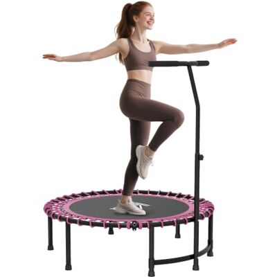 HOMCOM 45" Fitness Trampoline with Adjustable Handle, Folding Rebounder Trampoline Mini Jumper for Indoor Exercise Workout, Support Up to 150kg HOMCOM 45" Fitness Trampoline with Adjustable Handle, Folding Rebounder Trampoline Mini Jumper for Indoor Exercise Workout, Support Up to 150kg