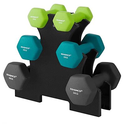 SONGMICS Musuclation Halterset, gewichten, met opbergstandaard, fitness, vinyl coating SONGMICS Musuclation Halterset, gewichten, met opbergstandaard, fitness, vinyl coating