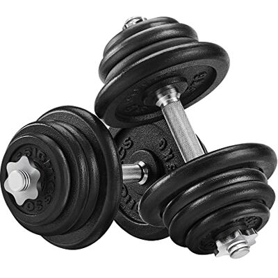 SONGMICS Set van 2 gietijzeren halters, verstelbaar gewicht, stalen stang, fitness, krachttraining, thuis SONGMICS Set van 2 gietijzeren halters, verstelbaar gewicht, stalen stang, fitness, krachttraining, thuis