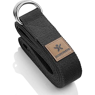BODYMATE Yogariem met metalen sluiting voor beginners en gevorderden, 100% katoen, yoga-riem 250 cm lang en 3,8 cm breed, zwart BODYMATE Yogariem met metalen sluiting voor beginners en gevorderden, 100% katoen, yoga-riem 250 cm lang en 3,8 cm breed, zwart