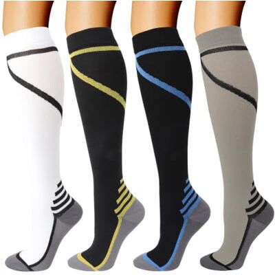 DRESHOW 4 paar compressiesokken voor vrouwen en mannen, circulatie voor atletiek, hardlopen, fietsen, reizen L-XL DRESHOW 4 paar compressiesokken voor vrouwen en mannen, circulatie voor atletiek, hardlopen, fietsen, reizen L-XL