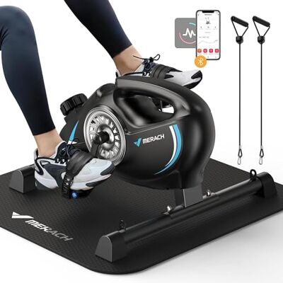 MERACH Trapaal, beentrainer voor thuis, mini-hometrainer voor senioren, met 2 weerstandsbanden en antislipmat, fitnessapparaat voor thuis, kantoor, MERACH Trapaal, beentrainer voor thuis, mini-hometrainer voor senioren, met 2 weerstandsbanden en antislipmat, fitnessapparaat voor thuis, kantoor,