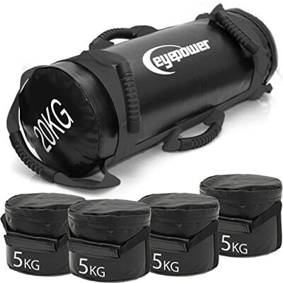 EYEPOWER Power Bag Pro Power Bag + 4 waterdichte kettlebellgewichten met ijzerzand, beter dan apparaten: 6 handgrepen voor fitnesszandzak voor thuis, 20 x 60 cm, gewichtstas voor EYEPOWER Power Bag Pro Power Bag + 4 waterdichte kettlebellgewichten met ijzerzand, beter dan apparaten: 6 handgrepen voor fitnesszandzak voor thuis, 20 x 60 cm, gewichtstas voor