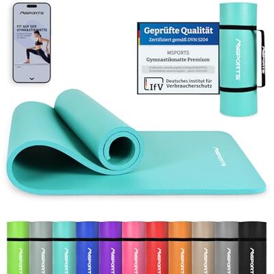 MSPORTS Gymnastiekmat, antislip yogamat met draagriem, oefenposter + trainingsapp, huidvriendelijk, ftalaatvrij, verschillende maten en MSPORTS Gymnastiekmat, antislip yogamat met draagriem, oefenposter + trainingsapp, huidvriendelijk, ftalaatvrij, verschillende maten en