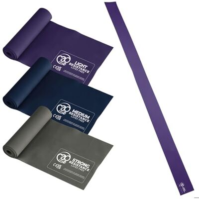 Fitness-Mad Latexvrije weerstandsbanden, elastische oefenband in 4 verschillende weerstandsniveaus, ideaal voor krachttraining, therapie en revalidatie, enkele band of 3 stuks Fitness-Mad Latexvrije weerstandsbanden, elastische oefenband in 4 verschillende weerstandsniveaus, ideaal voor krachttraining, therapie en revalidatie, enkele band of 3 stuks