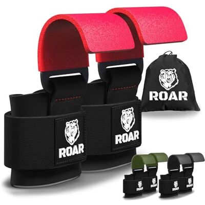 ROAR ® Dikke gevoerde neopreen gewichthefhaken, hefriemen met haken, fitnesstrainingsriemen, gewichtheffen, gymnastiekhaken voor polsen ROAR ® Dikke gevoerde neopreen gewichthefhaken, hefriemen met haken, fitnesstrainingsriemen, gewichtheffen, gymnastiekhaken voor polsen