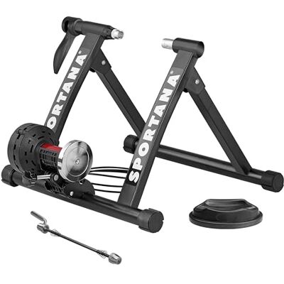 Sportana Home Trainer fiets max. 150kg fietstrainer zwart opvouwbaar staal 26'/28' houder 6 weerstandsniveaus rem Sportana Home Trainer fiets max. 150kg fietstrainer zwart opvouwbaar staal 26'/28' houder 6 weerstandsniveaus rem