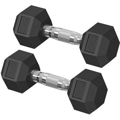 SONGMICS Set van 2 zeshoekige halters, 2 x 6 kg, gietijzer Gewicht voor krachttraining, 29 x 11,3 x 9,8 cm, antislip handgreep, zwart, collectie Stefan, SYL060B101 SONGMICS Set van 2 zeshoekige halters, 2 x 6 kg, gietijzer Gewicht voor krachttraining, 29 x 11,3 x 9,8 cm, antislip handgreep, zwart, collectie Stefan, SYL060B101
