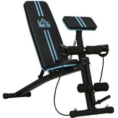 HOMCOM Opvouwbare halterbank, kantelbaar, verstelbare bankbank voor bankdrukken, biceps curl, rug- en buikspiertraining, met beenverlenging, staal HOMCOM Opvouwbare halterbank, kantelbaar, verstelbare bankbank voor bankdrukken, biceps curl, rug- en buikspiertraining, met beenverlenging, staal