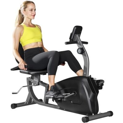 SPORTNOW Hometrainer, halflang, magnetische weerstand, zwart Wielen voor thuis, fitnessfiets, stil, lcd-display, hartslagsensor, verstelbare zitting, belasting 135 kg SPORTNOW Hometrainer, halflang, magnetische weerstand, zwart Wielen voor thuis, fitnessfiets, stil, lcd-display, hartslagsensor, verstelbare zitting, belasting 135 kg