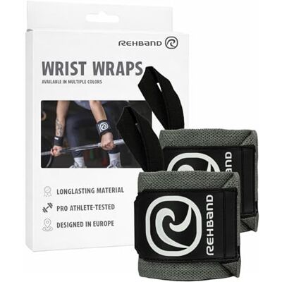 Rehband 1 paar polsbandages voor krachttraining, 45 cm, comfortabel en stabiliserend, kleur: staal, grijs, Eén maat Rehband 1 paar polsbandages voor krachttraining, 45 cm, comfortabel en stabiliserend, kleur: staal, grijs, Eén maat