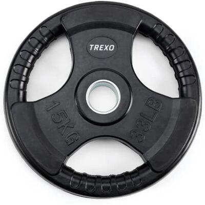 TREXO 15 kg, belastbaar tot 36 cm, diameter schijf met handgrepen, gietijzeren coating, voor lange halters, duurzaam, ergonomisch, fitness, krachttraining Crossfit RW15 TREXO 15 kg, belastbaar tot 36 cm, diameter schijf met handgrepen, gietijzeren coating, voor lange halters, duurzaam, ergonomisch, fitness, krachttraining Crossfit RW15