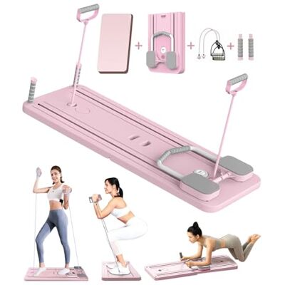 Giabuao Pilates Opvouwbare multifunctionele reformator met Ab-rol met ellebooghouder, buikspiertrainer, automatische rebound en spantouw Giabuao Pilates Opvouwbare multifunctionele reformator met Ab-rol met ellebooghouder, buikspiertrainer, automatische rebound en spantouw