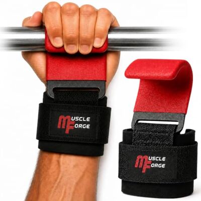 MuscleForge ® Paar antislip gewichthefhaken voor gewichtheffen, gewichtheffen, pull-ups, dubbele naad, dikte 8 mm, neopreen bekleding MuscleForge ® Paar antislip gewichthefhaken voor gewichtheffen, gewichtheffen, pull-ups, dubbele naad, dikte 8 mm, neopreen bekleding
