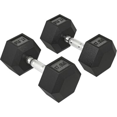 HOMCOM Hexagon halters, set van 2 halters met gekartelde handgreep, korte halterset van gietijzer, 4/5/6/8/10/12,5/15/17,5/20 kg, korte halters voor mannen en vrouwen, thuis, sportschool HOMCOM Hexagon halters, set van 2 halters met gekartelde handgreep, korte halterset van gietijzer, 4/5/6/8/10/12,5/15/17,5/20 kg, korte halters voor mannen en vrouwen, thuis, sportschool