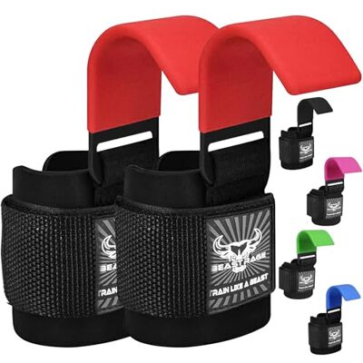BEAST RAGE Gewichthefhaken met dikke neopreen gevoerde polsbanden met antislip rubberen coating voor krachttraining voor mannen en vrouwen BEAST RAGE Gewichthefhaken met dikke neopreen gevoerde polsbanden met antislip rubberen coating voor krachttraining voor mannen en vrouwen