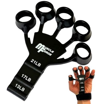 MuscleForge Vingertrainer, vingertrainer van siliconen ter versterking van de grip, elastische extender met 3 aanpassingsniveaus, 6-10 kg, krachttraining van de onderarm MuscleForge Vingertrainer, vingertrainer van siliconen ter versterking van de grip, elastische extender met 3 aanpassingsniveaus, 6-10 kg, krachttraining van de onderarm