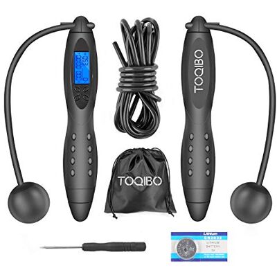 TOQIBO Speed Rope Springtouw, verstelbare digitale draadloze, met calorieënteller en antislip handgrepen voor training, fitness, boksen, afslanken voor kinderen en volwassenen TOQIBO Speed Rope Springtouw, verstelbare digitale draadloze, met calorieënteller en antislip handgrepen voor training, fitness, boksen, afslanken voor kinderen en volwassenen