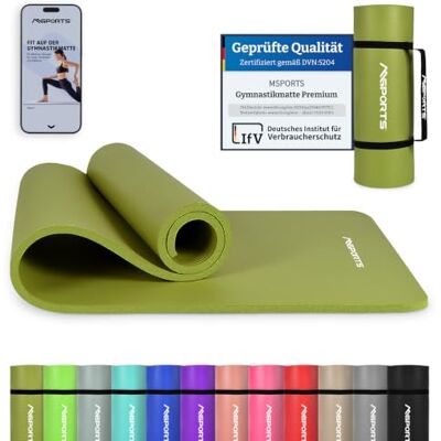 MSPORTS Gymnastiekmat, antislip yogamat met draagriem, oefenposter + trainingsapp, huidvriendelijk, ftalaatvrij, verschillende maten en MSPORTS Gymnastiekmat, antislip yogamat met draagriem, oefenposter + trainingsapp, huidvriendelijk, ftalaatvrij, verschillende maten en