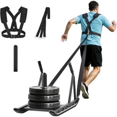 VEVOR Gewichtslee, stalen slee, krachttraining en fitnessslee ter verbetering van de snelheid van atletische oefeningen, voor fitness met handgreep, schijven van 25 en 51 mm, zwart VEVOR Gewichtslee, stalen slee, krachttraining en fitnessslee ter verbetering van de snelheid van atletische oefeningen, voor fitness met handgreep, schijven van 25 en 51 mm, zwart