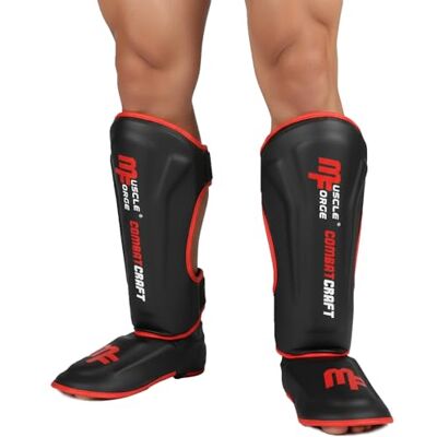 MuscleForge Kickboksen scheenbeschermers met Muay Thai MMA voetbeschermers en boksen, scheenbeschermers voor mannen, vrouwen, kinderen, groot, EVA-kussen, PU-materiaal, verstelbare riemen MuscleForge Kickboksen scheenbeschermers met Muay Thai MMA voetbeschermers en boksen, scheenbeschermers voor mannen, vrouwen, kinderen, groot, EVA-kussen, PU-materiaal, verstelbare riemen