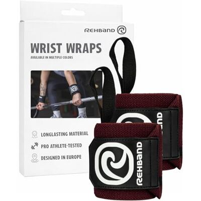 Rehband 1 paar polsbandages voor krachttraining, 45 cm, comfortabel en stabiliserend, kleur: bordeauxrood, Eén maat Rehband 1 paar polsbandages voor krachttraining, 45 cm, comfortabel en stabiliserend, kleur: bordeauxrood, Eén maat