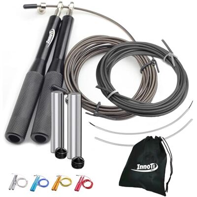 InnoTi Crossfit springtouw, met of zonder ballast, fitness jump touw met hoge snelheid voor boksen, lichtgewicht aluminium springtouw voor dubbele sprongen, verstelbaar, extra kabel InnoTi Crossfit springtouw, met of zonder ballast, fitness jump touw met hoge snelheid voor boksen, lichtgewicht aluminium springtouw voor dubbele sprongen, verstelbaar, extra kabel