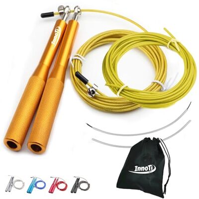 InnoTi Crossfit springtouw, met of zonder ballast, fitness jump touw met hoge snelheid voor boksen, lichtgewicht aluminium springtouw voor dubbele sprongen, verstelbaar, extra kabel InnoTi Crossfit springtouw, met of zonder ballast, fitness jump touw met hoge snelheid voor boksen, lichtgewicht aluminium springtouw voor dubbele sprongen, verstelbaar, extra kabel