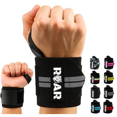 ROAR ® Polsbeschermer, crossfitness, krachttraining, 2 stuks, polsbescherming, krachttraining, perfecte ondersteuning, voor vrouwen en mannen, polsband, krachttraining, polswraps (grijs) ROAR ® Polsbeschermer, crossfitness, krachttraining, 2 stuks, polsbescherming, krachttraining, perfecte ondersteuning, voor vrouwen en mannen, polsband, krachttraining, polswraps (grijs)